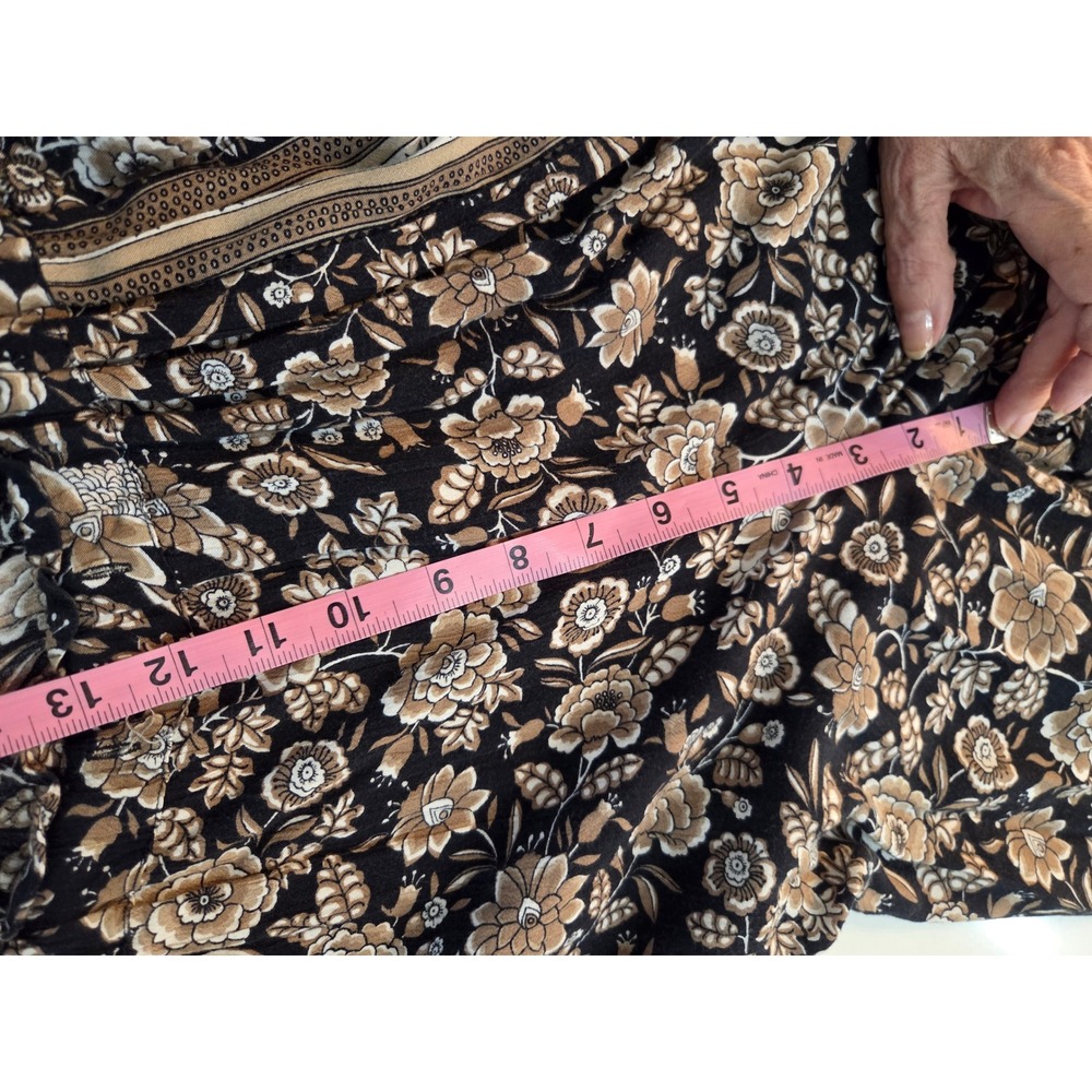 American Eagle Floral Wide Leg Pants Small Black Tan Smocked Boho Festival - Picture 4 of 10